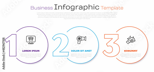 Set line Barbershop, Hair dryer and Shaving foam on hand. Business infographic template. Vector