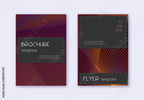 Black cover design template set. Orange abstract lines on wine red background. Admirable cover design. Precious catalog, poster, book template etc.