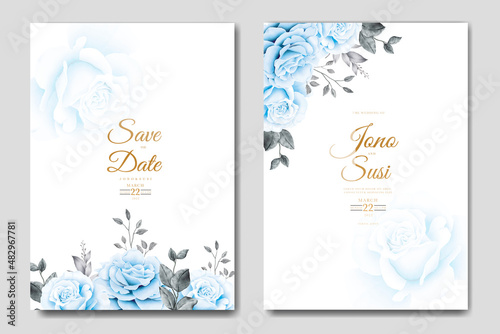 Navy blue floral watercolor wedding invitation templates