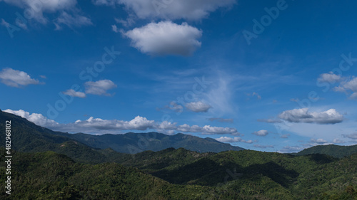 Landscape green mountains and beautiful sky clouds under the blue sky