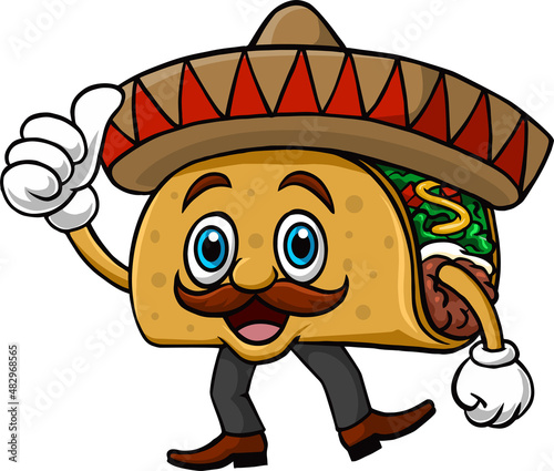Cartoon funny taco mascot giving thumb up