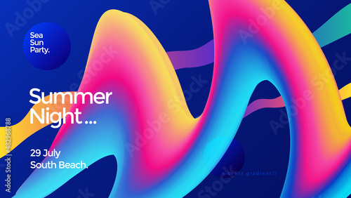 Colorful liquid form flow wide poster. Abstract fluid wave background. Vector