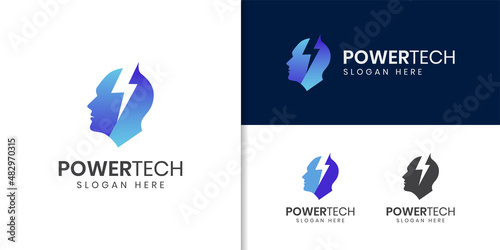 power electrical head logo design. fast brainstorm creativity people for technology logo elements