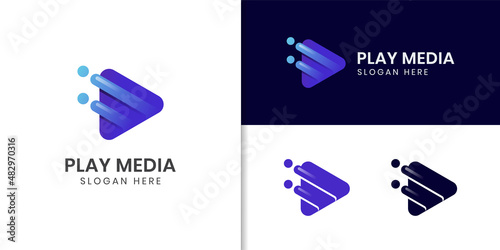 colorful media play logo design. Play button logo design shape symbol for modern technology media