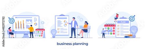 business planning, target, business workflow, time management, planning, task app, teamwork, meeting. Creative flat design for web banner, marketing, business presentation.