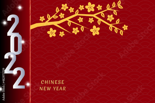CNY banner template with cute tigers playing around red gift boxes. 2022 Chinese zodiac sign tiger. Translation  Happy Chinese new year