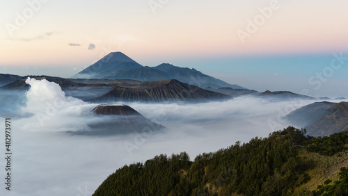 The Bromo/Tengger Caldera and volcanoes at dawn, Java, Indonesia