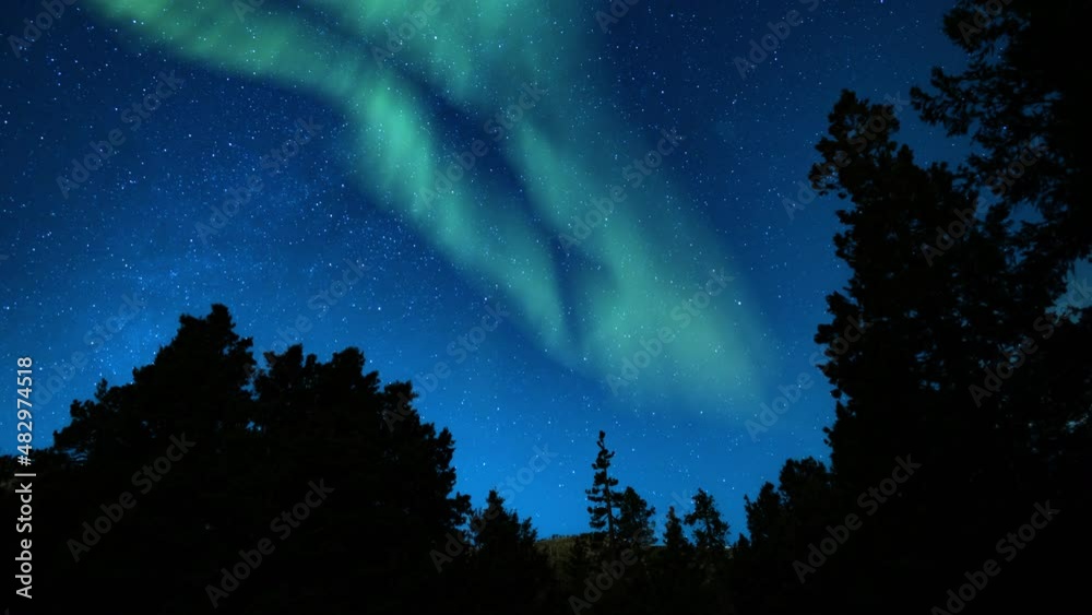 Aurora Borealis Green Loop Winter Mountain Forest Blue Sky Northern Lights