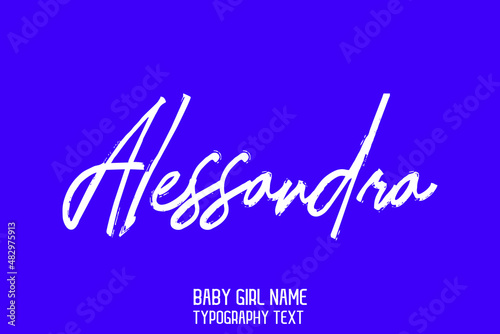Alessandra Baby Girl Name Handwritten Lettering Modern Typography on Blue Background