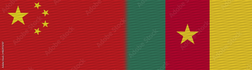 Fototapeta premium Cameroon and China Chinese Fabric Texture Flag – 3D Illustration