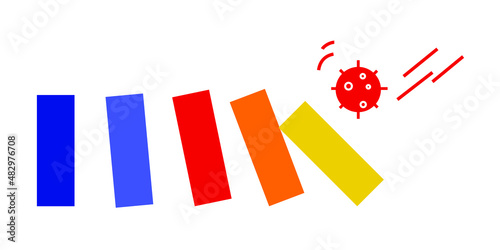 an illustration of the domino effect on the economy caused by the coronavirus. a collection for information, data visualization, presentation. an illustration for market updates.