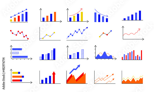 set of various diagram charts for stock market and other uses. a collection for infographics, data visualization, presentation. an illustration set for news updates.