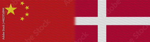 Denmark and China Chinese Fabric Texture Flag – 3D Illustration