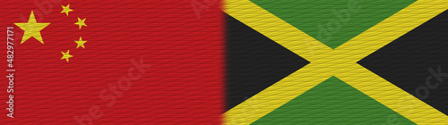 Jamaica and China Chinese Fabric Texture Flag – 3D Illustration