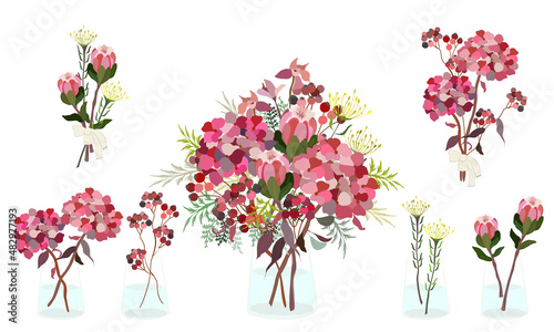 ピンクの花束・プロテア・紫陽花・ブーケ