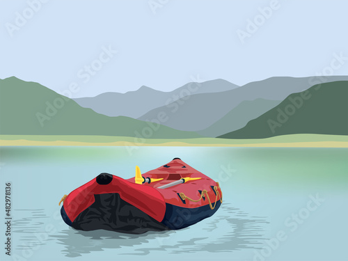 Kayak on the Lake in illustration graphic vector © Phuttan