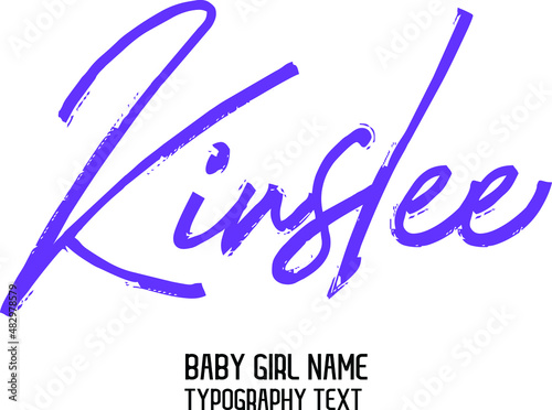 Kinslee Woman's Name in Stylish Brush Typography Text Blue Color Lettering Sign