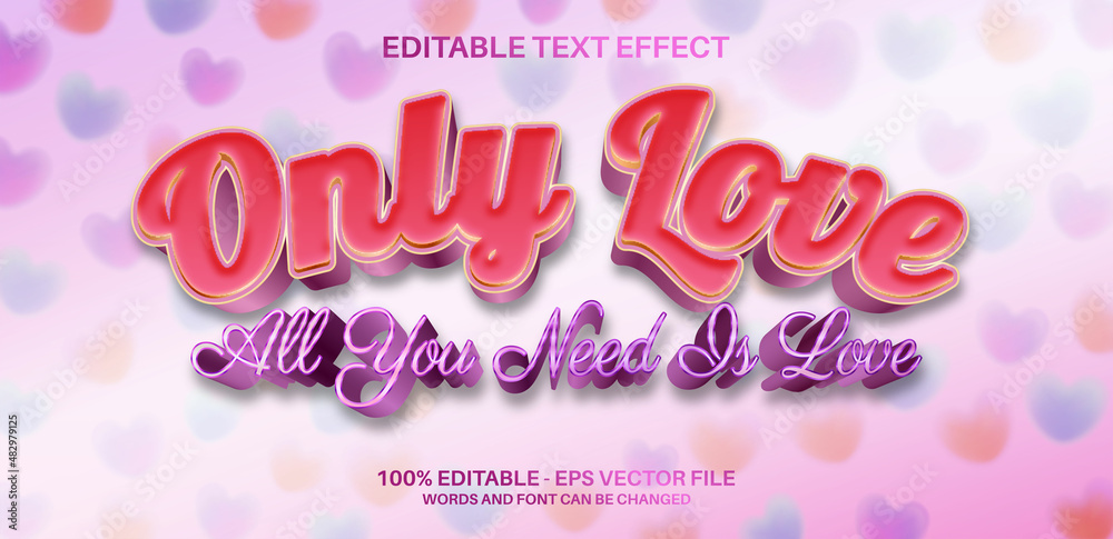 Only Love bold 3d editable text effect 