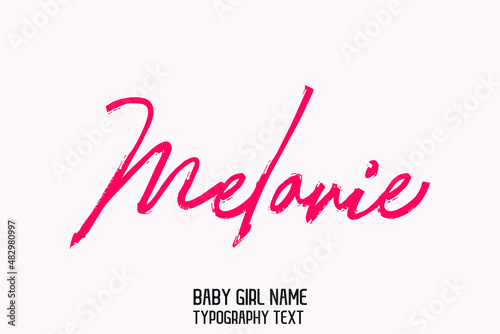 Melanie Stylish Cursive Pink Color Calligraphy Text Girl Baby Name on Light Pink Background