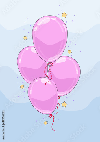 Różowe balony unoszące się w powietrzu. Wektorowa ilustracja imprezowych balonów wypełnionych helem. Dekoracje na urodziny, baby shower, walentynki, uroczystość, wesele, festiwal. 