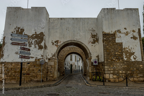 The old town and city center of Faro during the cloudy day
