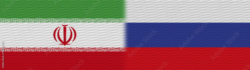 Fototapeta premium Russia and Iran Fabric Texture Flag – 3D Illustration