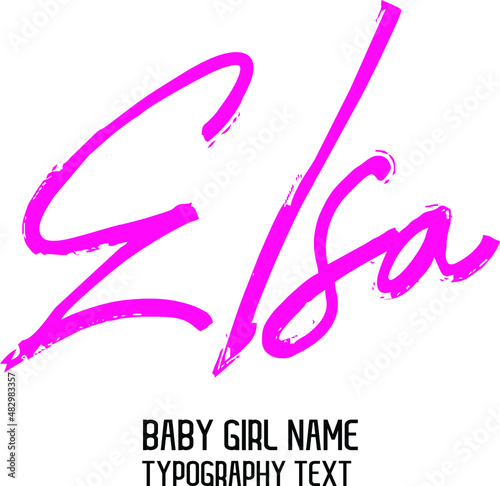 Girl Name Elsa Handwritten Lettering Modern Pink Color Calligraphy  Text photo