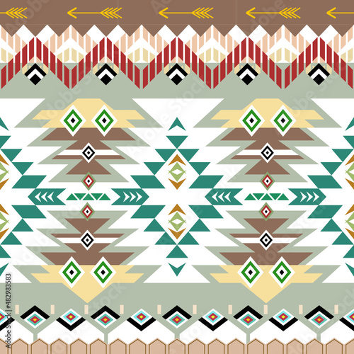 Seamless tribal pattern, green-brown, brown, ethnic jewelry with quad triangle and stripes Textile design, wrap, paper, jewelry, pattern design fabric.