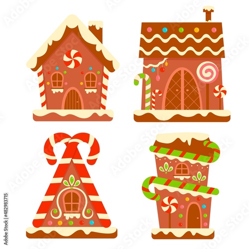 Christmas cartoons clip art. Gingerbread house clipart set  illustration