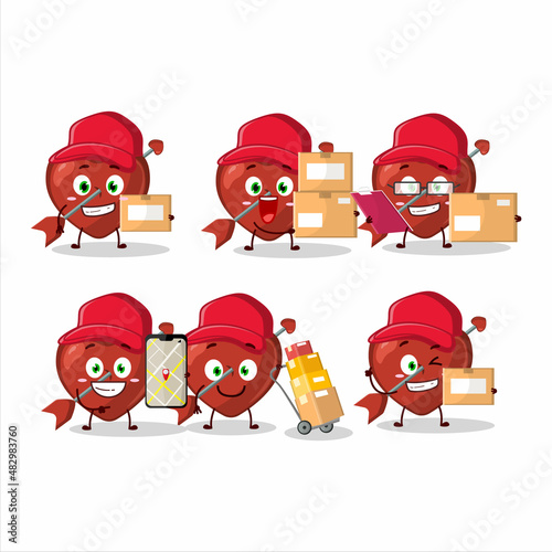 Cartoon character design of cupid love arrow working as a courier