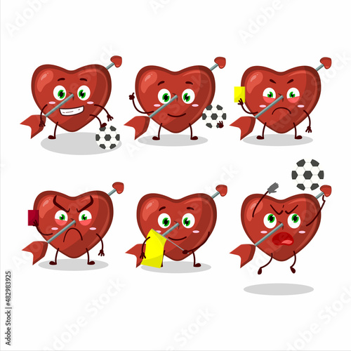 Cupid love arrow cartoon character working as a Football referee