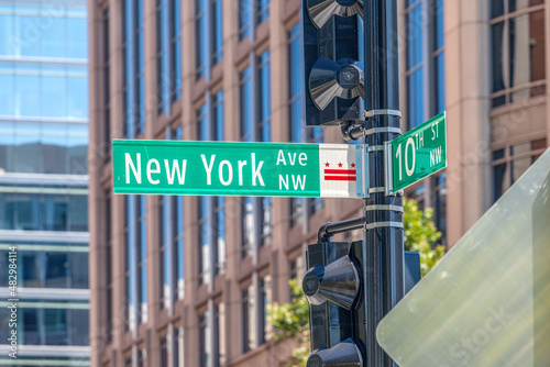 Close up view of road name sign - Washington DC city center