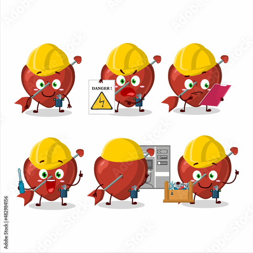 Professional Lineman cupid love arrow cartoon character with tools