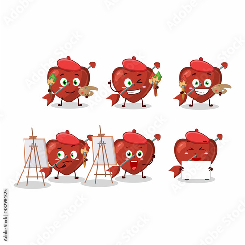Artistic Artist of cupid love arrow cartoon character painting with a brush