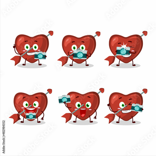 Photographer profession emoticon with cupid love arrow cartoon character