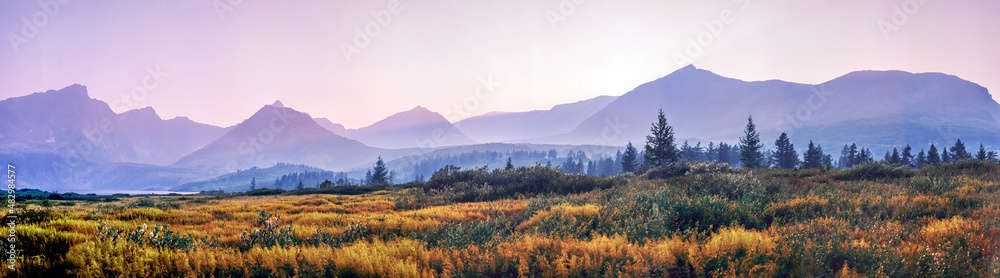 The landscape of morning mountains in fog The landscape of morning mountains in fog