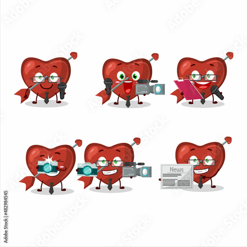 Character reporter cupid love arrow cute mascot with microphone