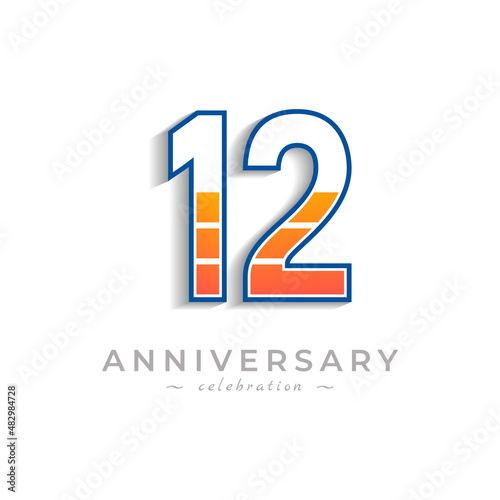 12 Year Anniversary Celebration with Charging Icon Battery for Celebration Event, Wedding, Greeting card, and Invitation Isolated on White Background