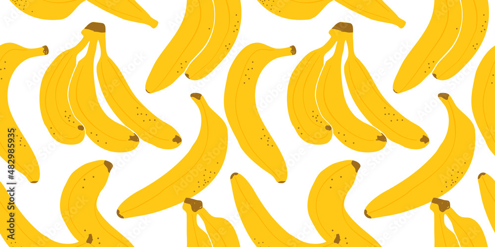 Banana fruit seamless pattern illustration in modern flat cartoon style. Natural food background. Healthy eating concept, organic summer fruits backdrop. Banana fruit seamless pattern illustration in modern flat cartoon style. Natural food background. Healthy eating concept, organic summer fruits backdrop.