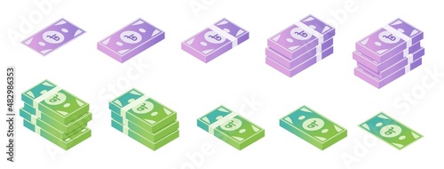 Bangladeshi Taka Banknote Isometric Icon Set