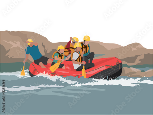 Rafting Adventure Team in illustration graphic vector