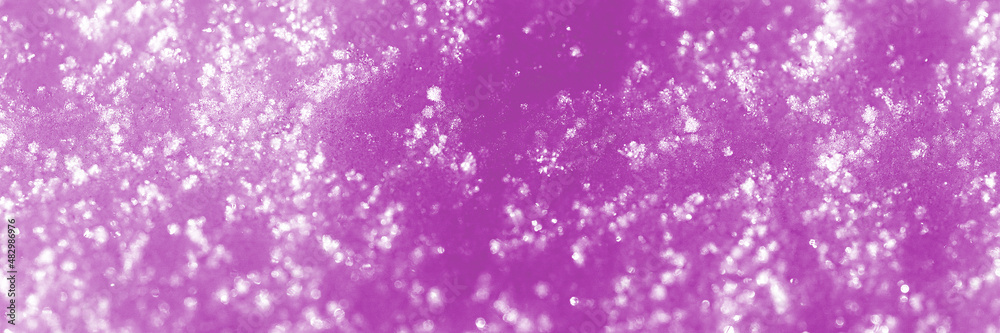 abstract background of snow tinted in pink color in banner format