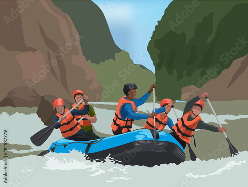 Rafting Team on the river in illustration graphic vector