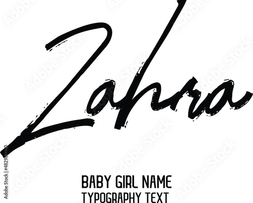 Zahra Girl Baby Name in Stylish Cursive Calligraphy Lettering photo