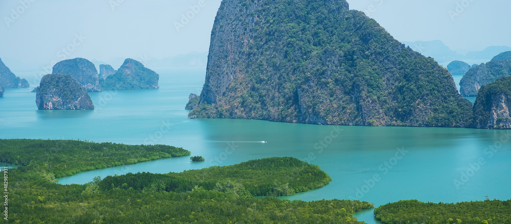Scenery Phang Nga bay view point at Samet Nang She near Phuket in Southern, Thailand., landmark and popular for tourists attraction. Southeast Asia travel and tropical summer vacation concept