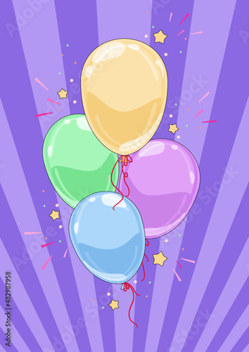 Kolorowe balony unoszące się w powietrzu. Wektorowa ilustracja imprezowych balonów wypełnionych helem. Dekoracje na urodziny, zabawę, sylwester, baby shower, walentynki, uroczystość, wesele, festiwal.