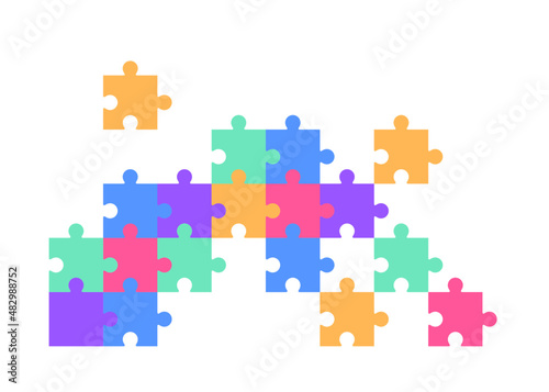 Puzzle Jigsaw Pieces Colorful Vector Flat Illustration
