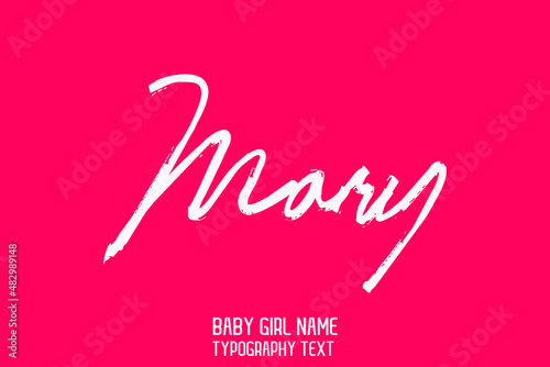 Mary Vintage badge Calligraphy in Grunge Brush Style Baby Girl Name on Pink Background