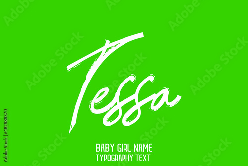 Tessa Baby Girl Name in Stylish Cursive Brush Typography Text on Green Background photo