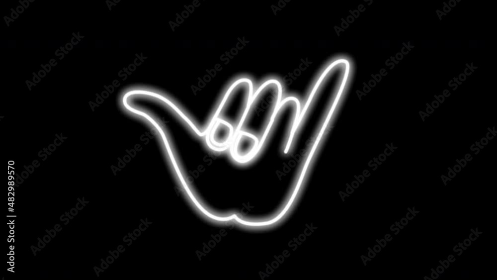 Self drawing animation of shaka gesture, loose hand, surfer greeting symbol. Self drawing animation of shaka gesture, loose hand, surfer greeting symbol.